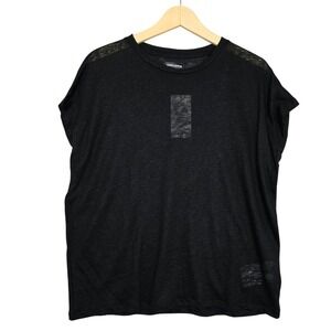 Pure Cotton Women Black 100% Linen Luxury European Yarn Relaxed T-Shirt L